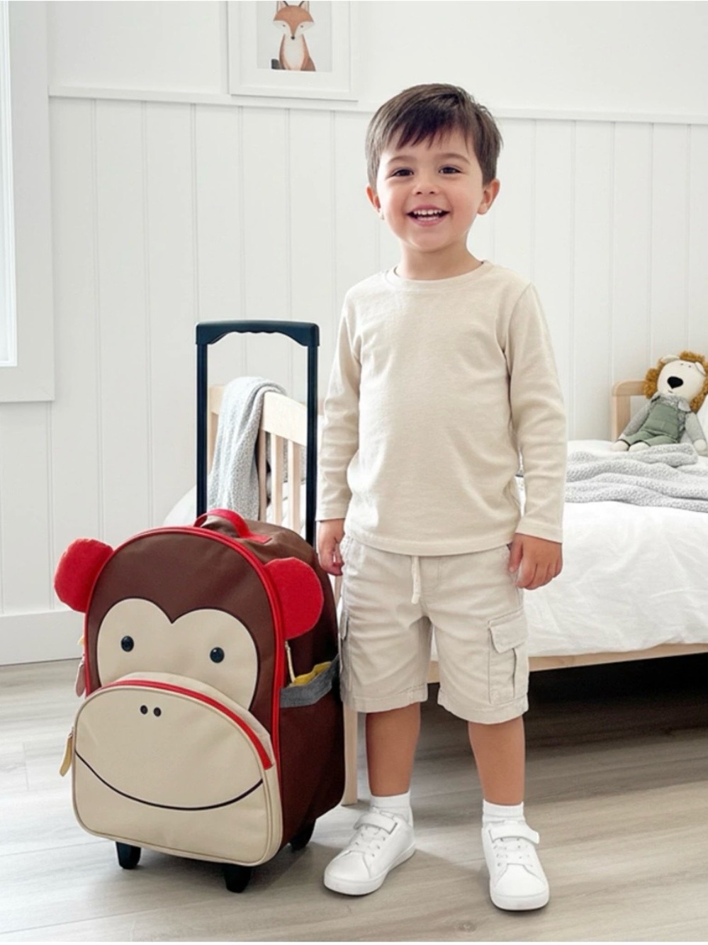 Skip Hop rolling luggage/ school monkey Bright Red Lined Interior